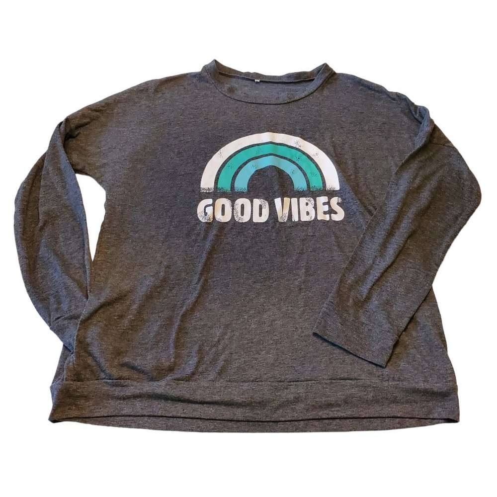 Good Vibes Graphic XL Long Sleeve Charcoal Grey Tee with Pockets